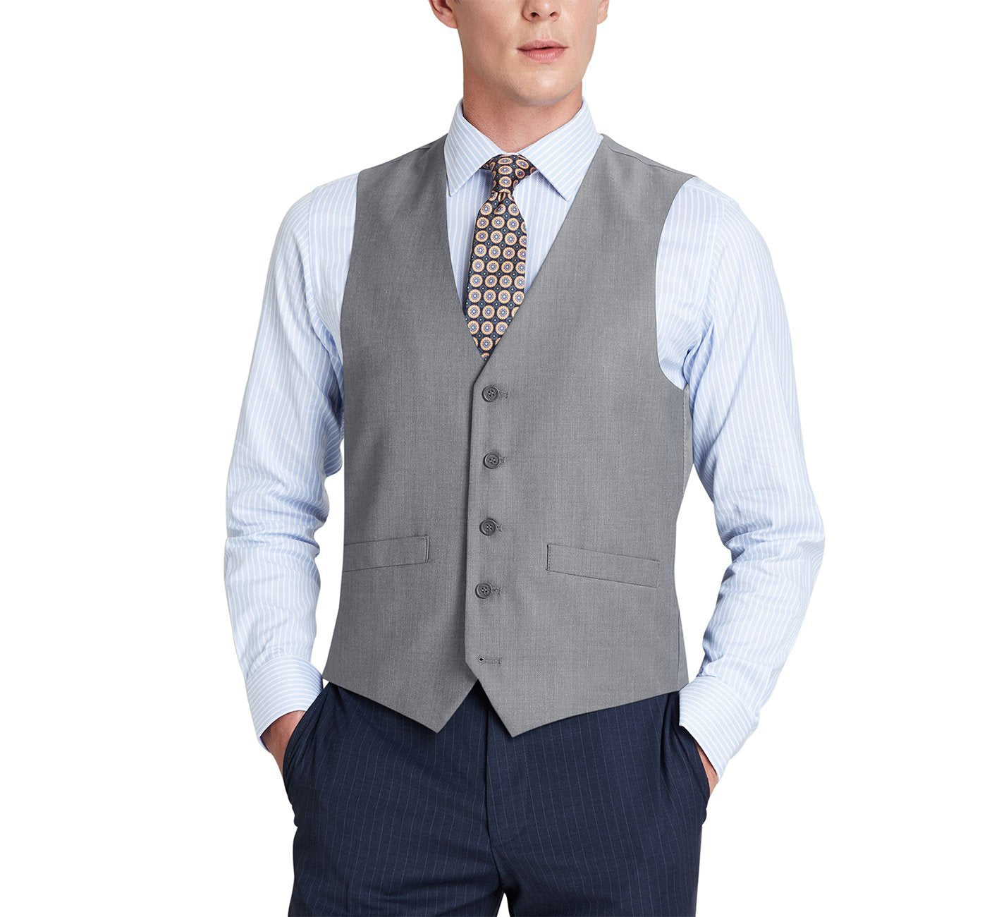 Light Grey Formal Suit Vest Regular Fit Suit Waistcoat