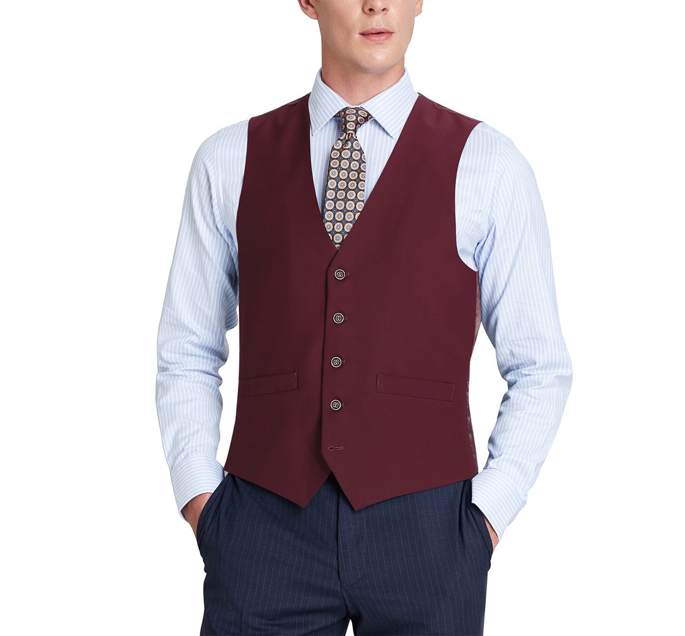 Burgundy Suit Vest Regular Fit Dress Suit Waistcoat