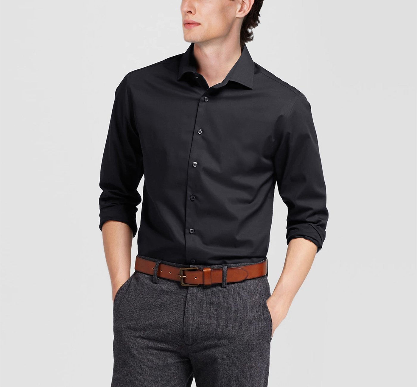 Black Long Sleeve Spread Collar Dress Shirt