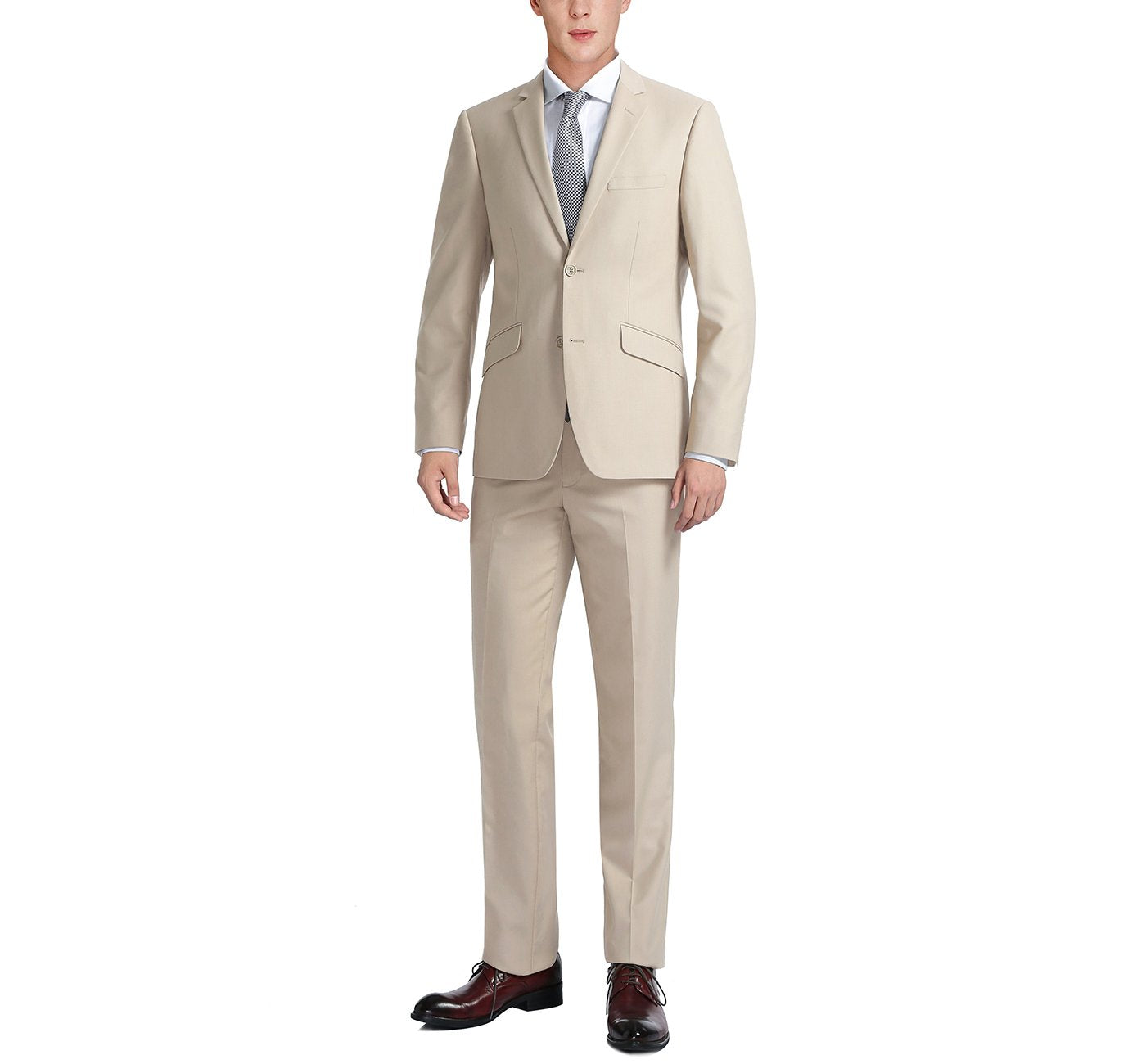 Beige 2-Piece Single Breasted Notch Lapel Suit