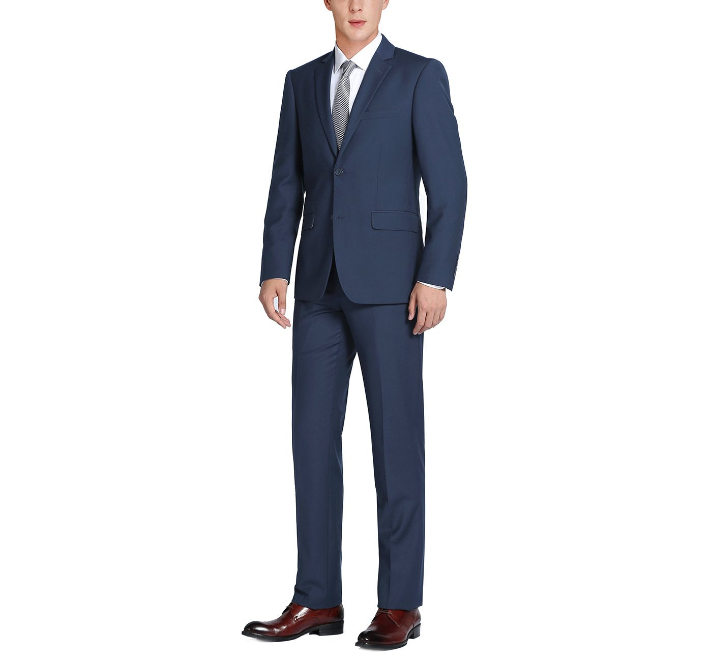Navy Blue 2-Piece Single Breasted Notch Lapel Suit