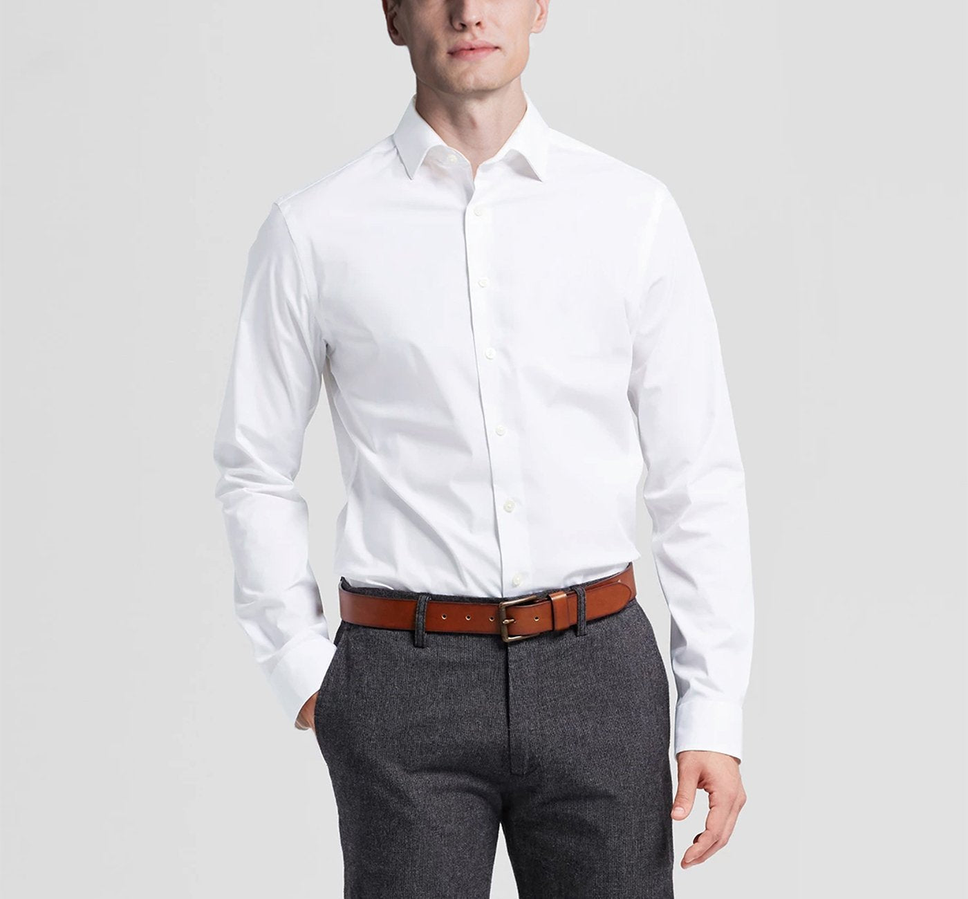 White Long Sleeve Spread Collar Dress Shirt